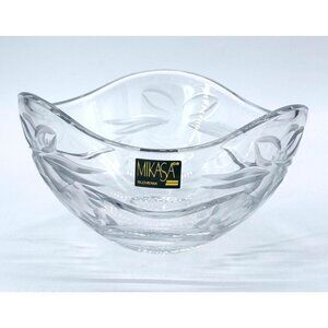 Vintage Mikasa Etched Clear Crystal Bowl 6" Slovenia Floral Design Decorative